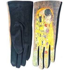 Women's Fleece Gloves, Gustav Klimt's "The Kiss" Print, 9" Long